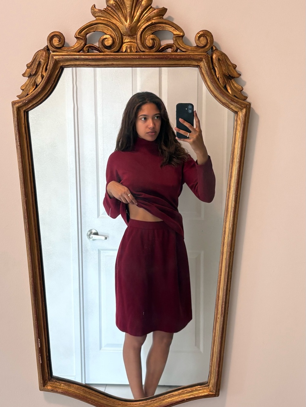 Oscar de la renta Women's Long-Sleeve Turtleneck A-Line set in Burgundy - Picture 4 of 5